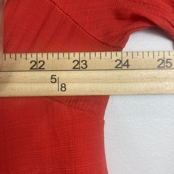 Catherine's Top Sz 0X Red Orange Pleated Button Front Blouse Sheer Flowy Boho - Picture 7 of 8